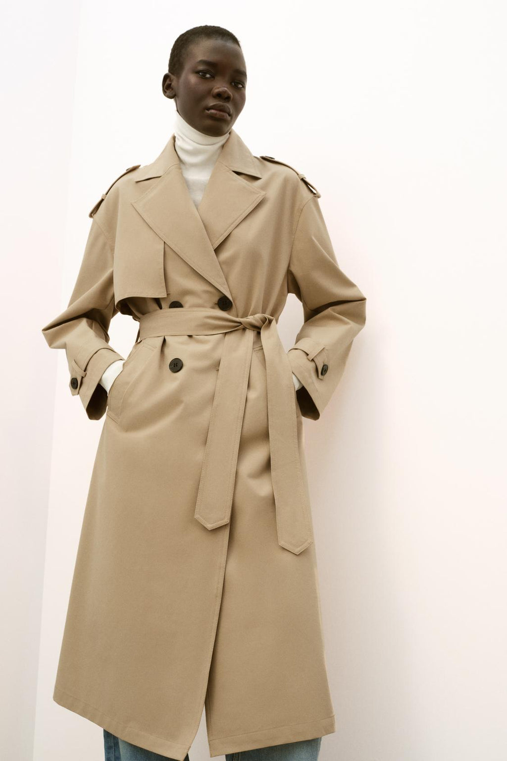 TRENCH LONG À DOUBLE BOUTONNAGE BEIGE